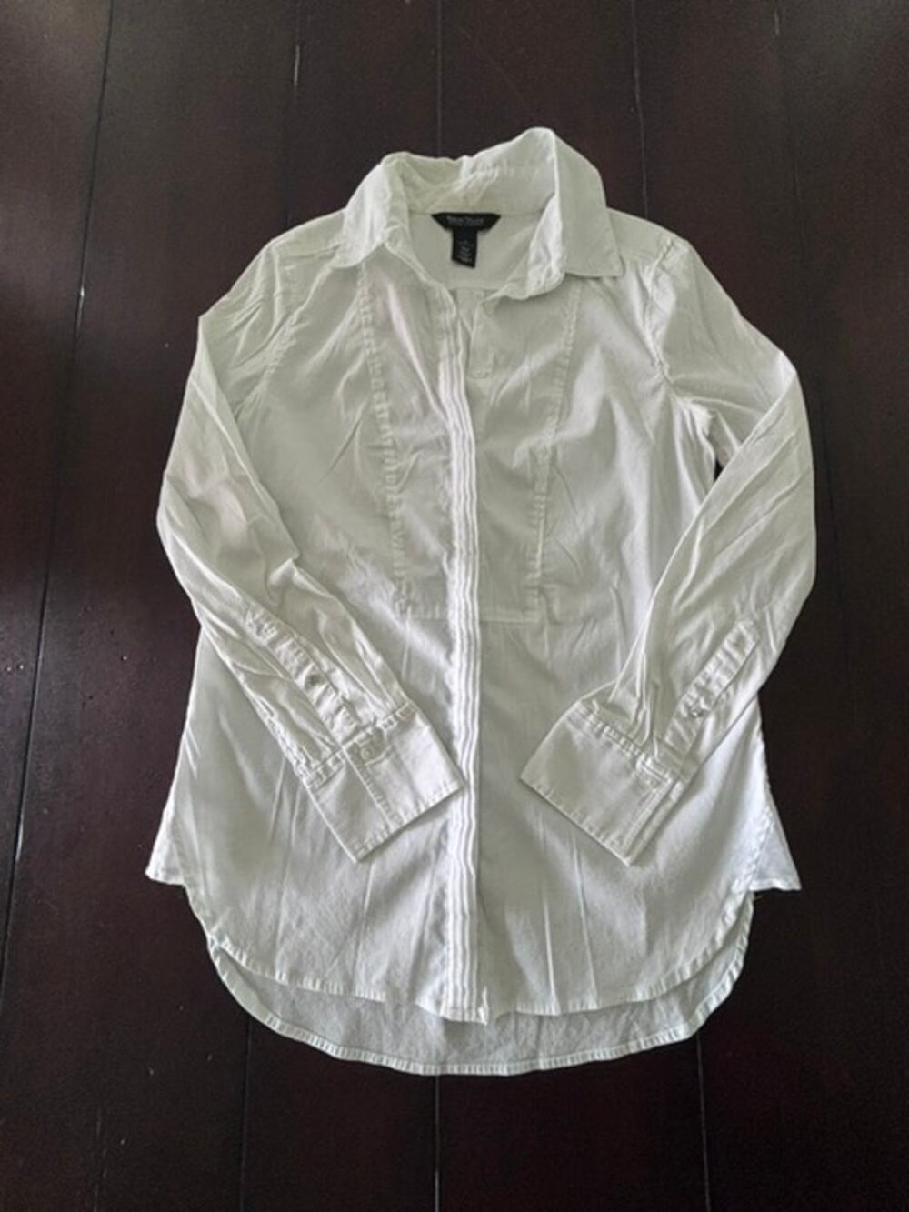 White House Black Market White Pintuck Tunic Shirt Women's 0 Stretch Cotton